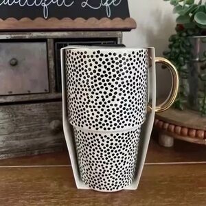 New Boho Farmhouse Thyme & Table Black & White Dotted Ceramic Travel Mug